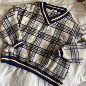 plaid v-neck sweater